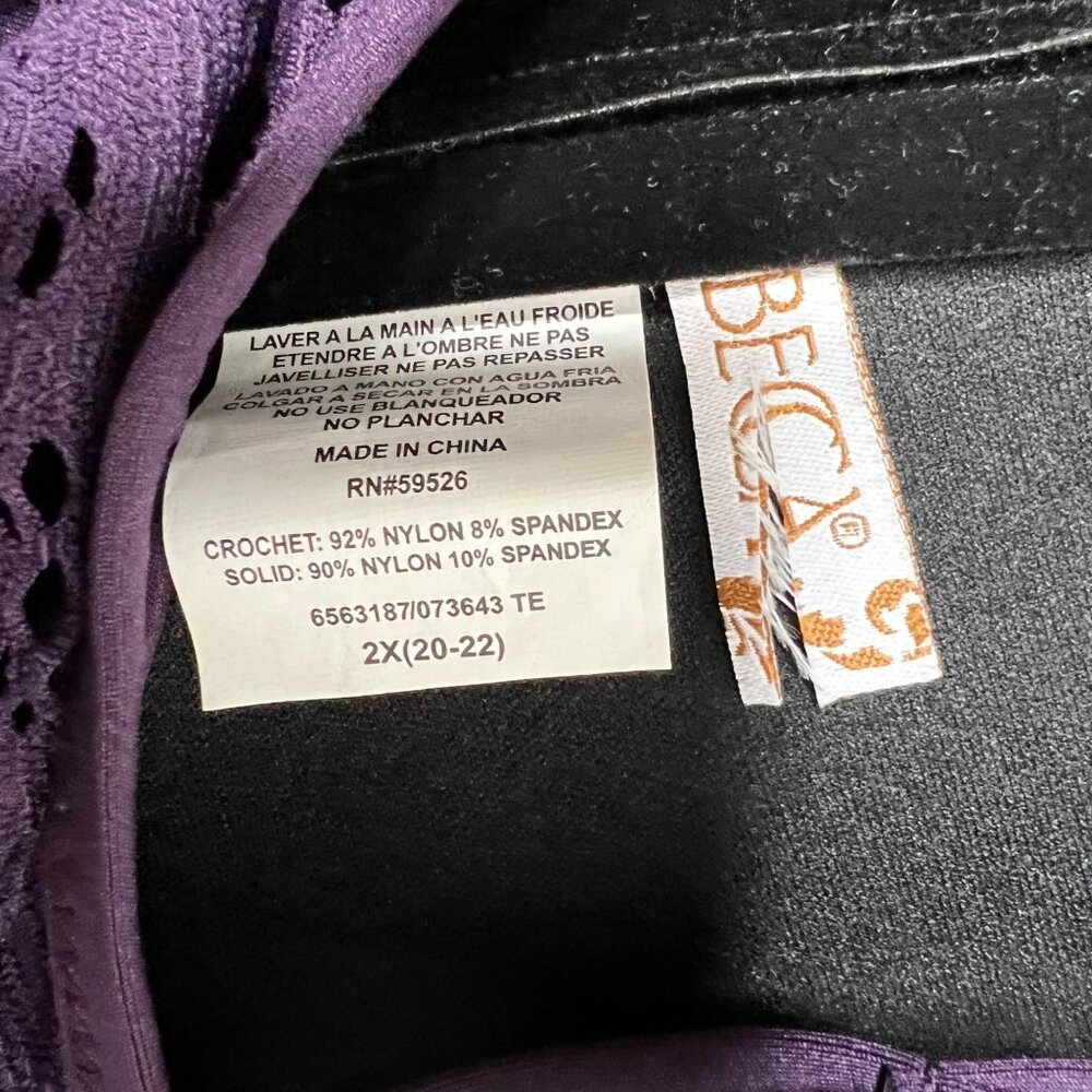 NWOT BECCA by Becca Virtue Purple Crochet Bikini Top Adjustable‎ Tie Back 2X - Picture 6 of 8